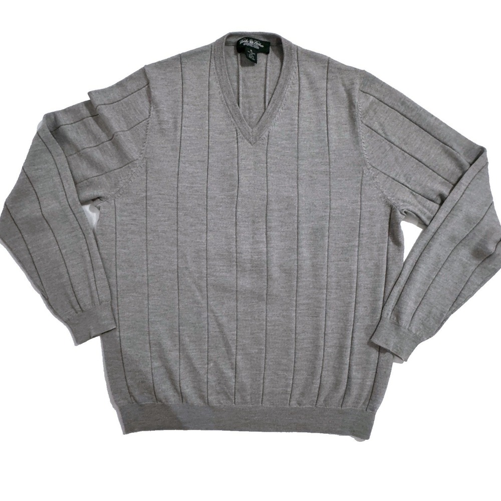 Brooks Brothers Sweater Men's XL Silk Blend Wool Ribbed V-Neck Country Club Grey